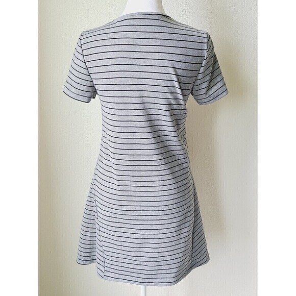 Zara Trafaluc Knit Skater Dress Small Gray Striped Short Sleeve Crew Neck - Picture 6 of 13